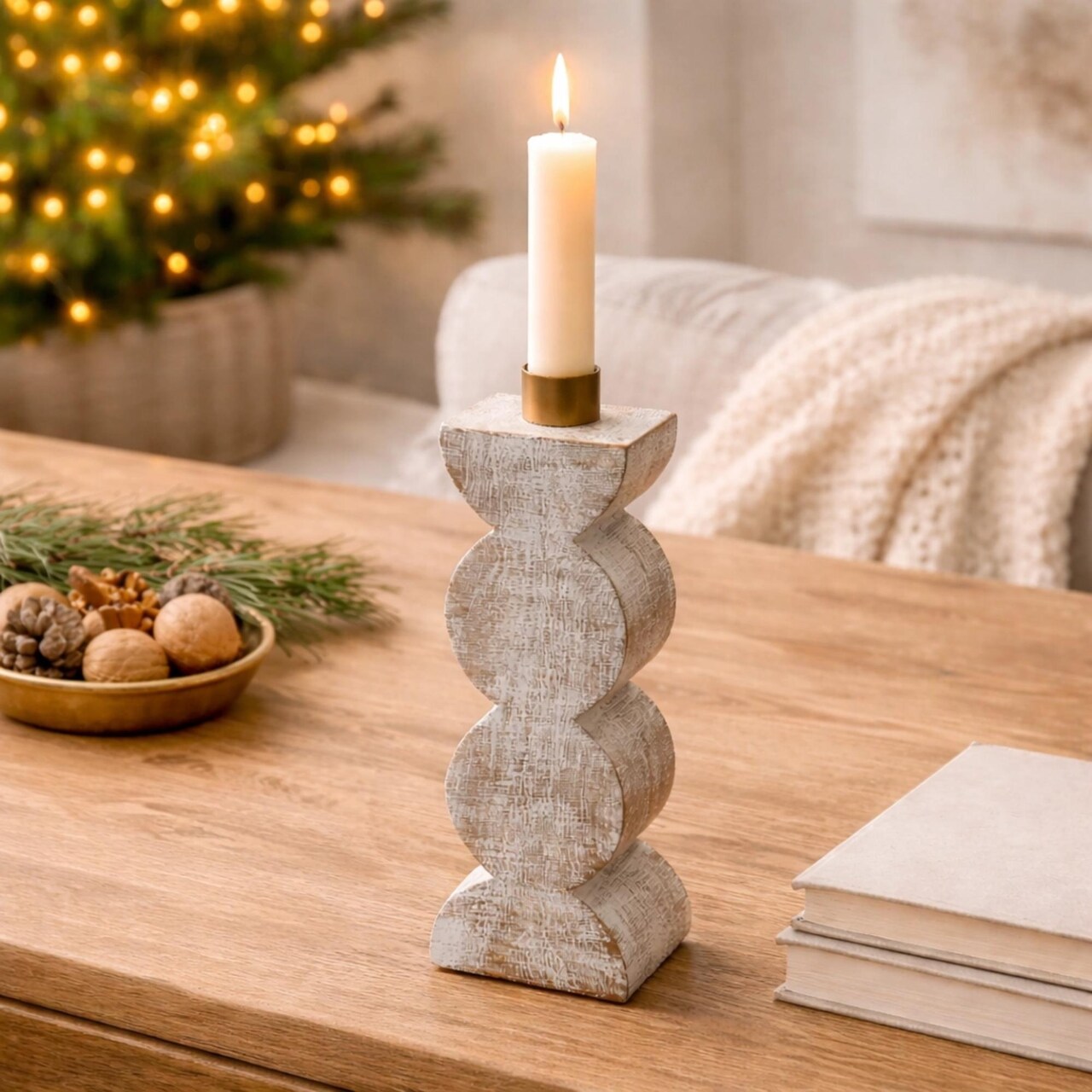 Decorative Wooden Centerpiece Candle Holder | Elegant Candle Stand for a Timeless Touch | 4 X 4 X 12